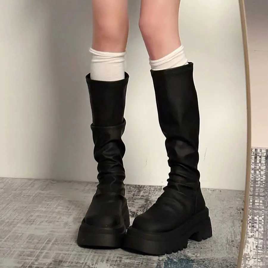 Botas delgadas hasta la rodilla para Mujer, botines largos con plataforma y parte inferior gruesa, patos De Mujer L26921