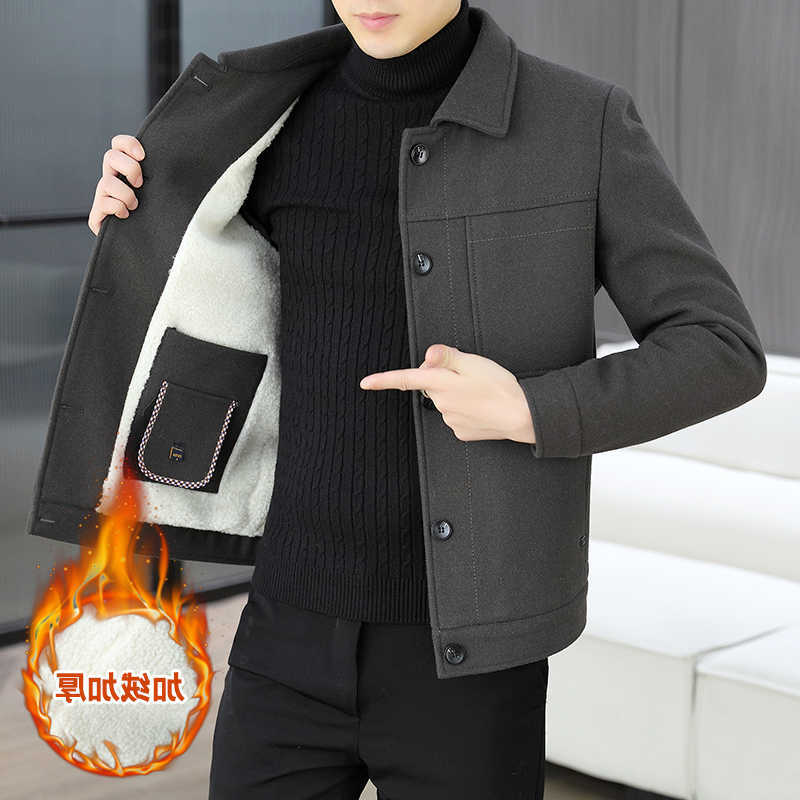 Winter Men's Wool Blends Brand Woolen Jackets Men Thick Warm Lamb Wool Short Trench Coat Solid Color Versatile Casual Business Social Overcoat
