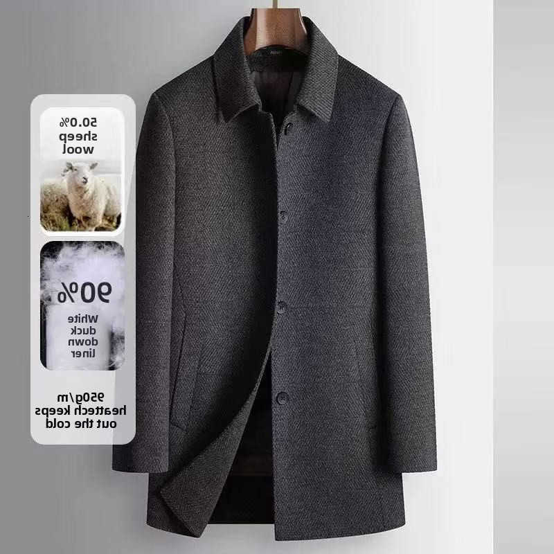 Winter Men's Wool Blends 2025 New Hand sewn Men's Woolen Coat 50% Pure Wool Detachable Duck Down Inner Tank Thickened Warm Business Windco