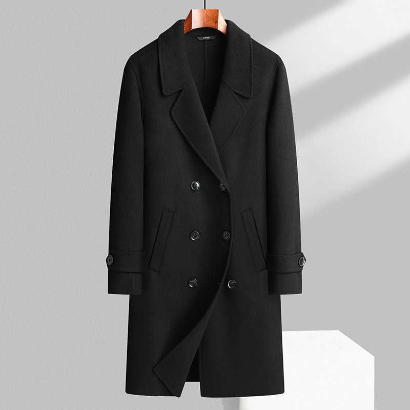 Long-Length Blends Men's Men's Wool Woolen Coats 2025 Autumn Winter Business Casual Solid Color Top Overcoat Outwear 100% Wool Windbreaker