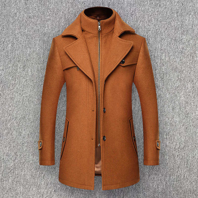 And Men's Wool Blends Autumn Winter Double Collar Fashion Woolen Coat for Men Large Size Windbreaker Trench Soft Warm Wool Coat Male Clothing D