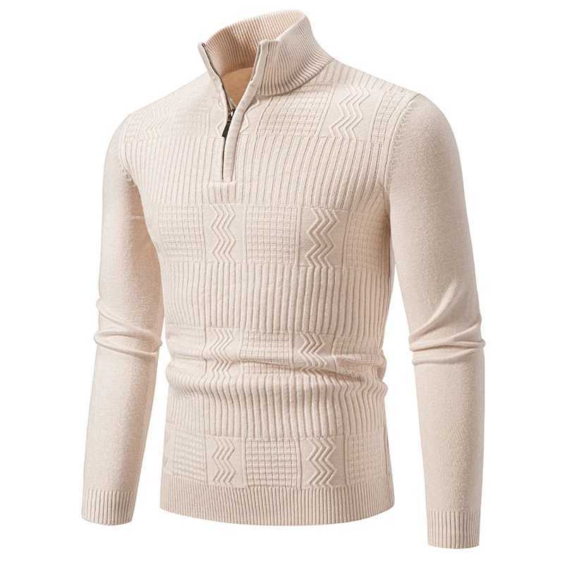 Autumn Winter New Men's Half Zipper Knitted Pullovers Fashion Slim Fit Sweater Men Casual Mock Neck Warm Knit Sweater Pullovers Q260921