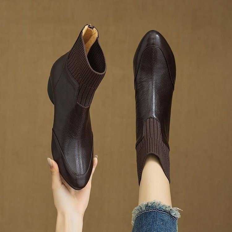 Botas calcetín de punto botas individuales para mujer colección otoño 2026 botas Martin botines Chelsea de suela gruesa botas de cuero para mujer L2