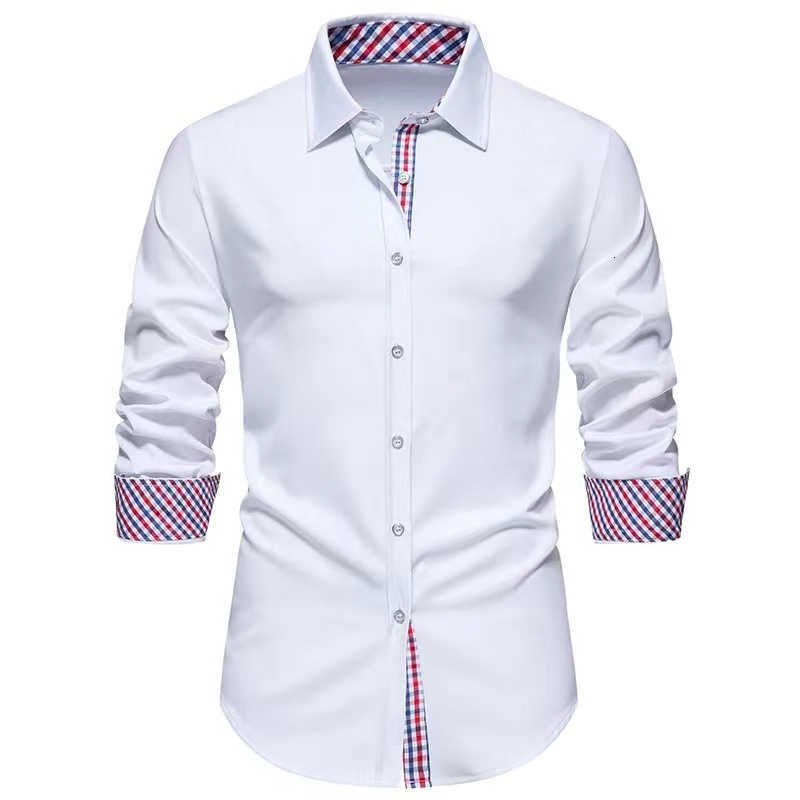 Men's Shirts Men's Shirt Casual T-Shirt Stitching Plaid Casual Slim Party Long-Sleeved Button-Down Lapel Shirt Slim Fashion Elegant H26092