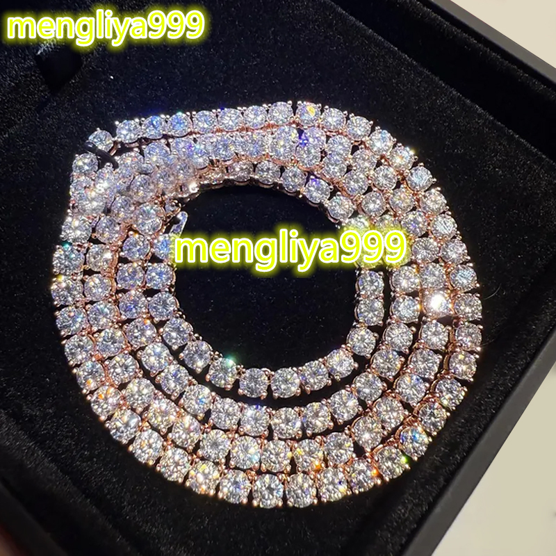 RINNTIN Factory Price Hip Hop Sparkling S925 Silver Rose Gold VVS D Color GRA Certified 2mm-4mm VVS Moissanite Tennis Chain