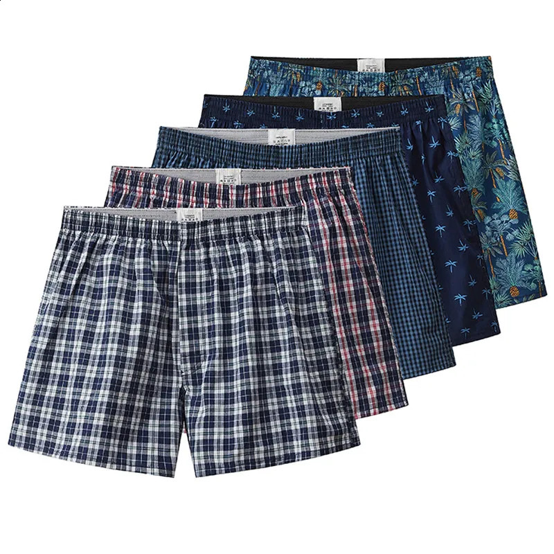 S-XL Mens Cotton Underwear Boxer Shorts Casual Plaid Elastic Waistband Button Mens Boxer Underwear Comfortable Shorts for Home 260921