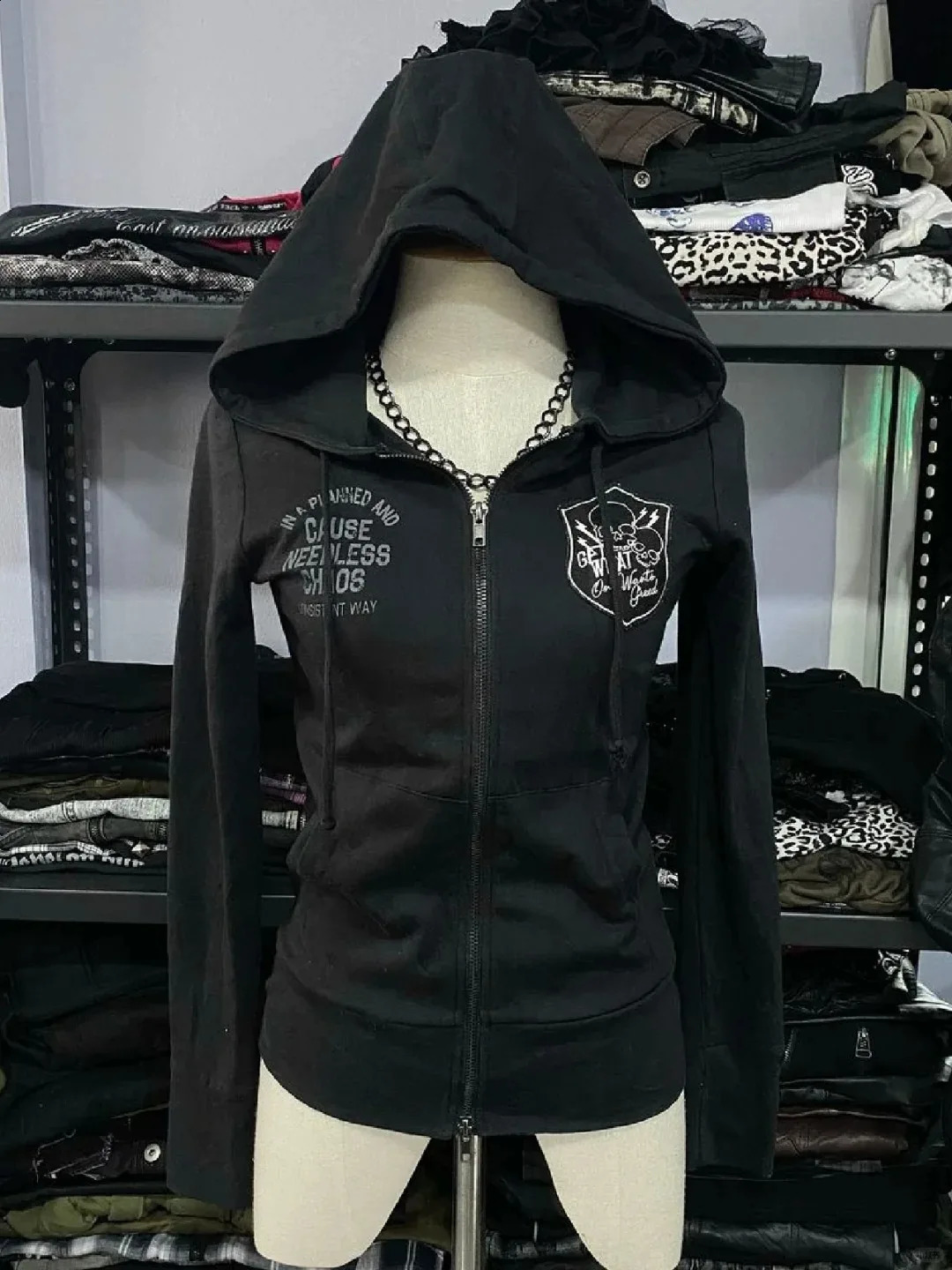 Winter Womens Skull Punk High Street Vintage Y2k Hoodies Zipup Harajuku Hip Hop Hooded Streetwear Goth Girl Casual Hoodie 90s 260921