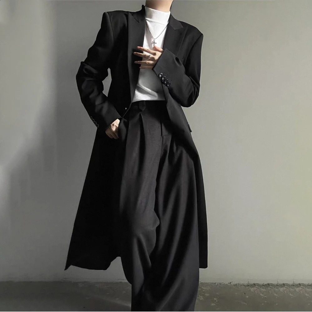 Mens Dark Retro British Trench Coat Casual Suit Spring Streetwear Fashion Youth Trendy MidLength Top Men'S Clothing 2026 260920