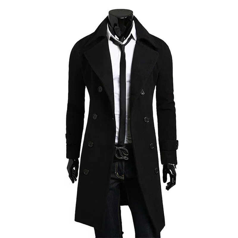Men Blends Men's Double Wool Breasted Trench Coat 2025 Autumn Winter Wool Blend Fashion Casual Slim Fit Solid Color Male Coat Jacket D260921