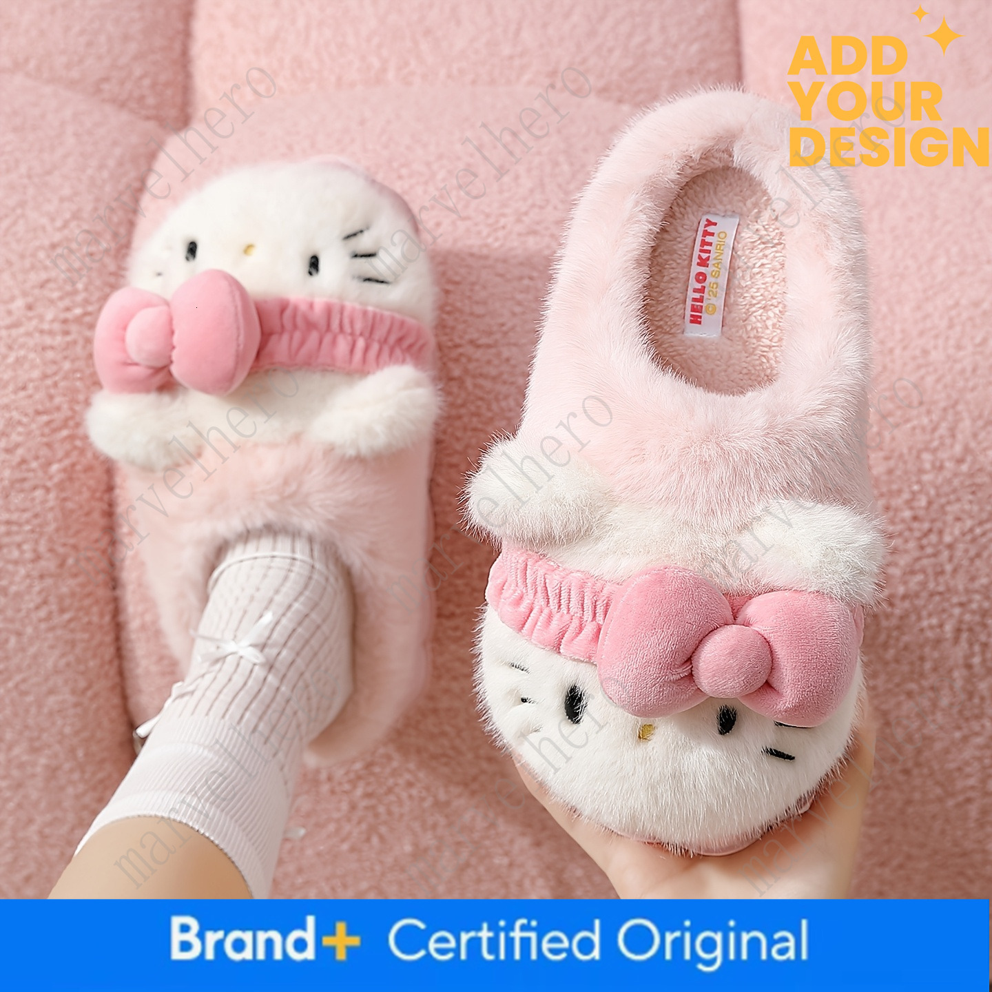 HELLO KITTY Women's Winter Slippers Suitable Home, Plush-Lined Thickened With 3D Iconic Bow Accent, Cozy Indoor Footwear Floors, Sweet Style Gi