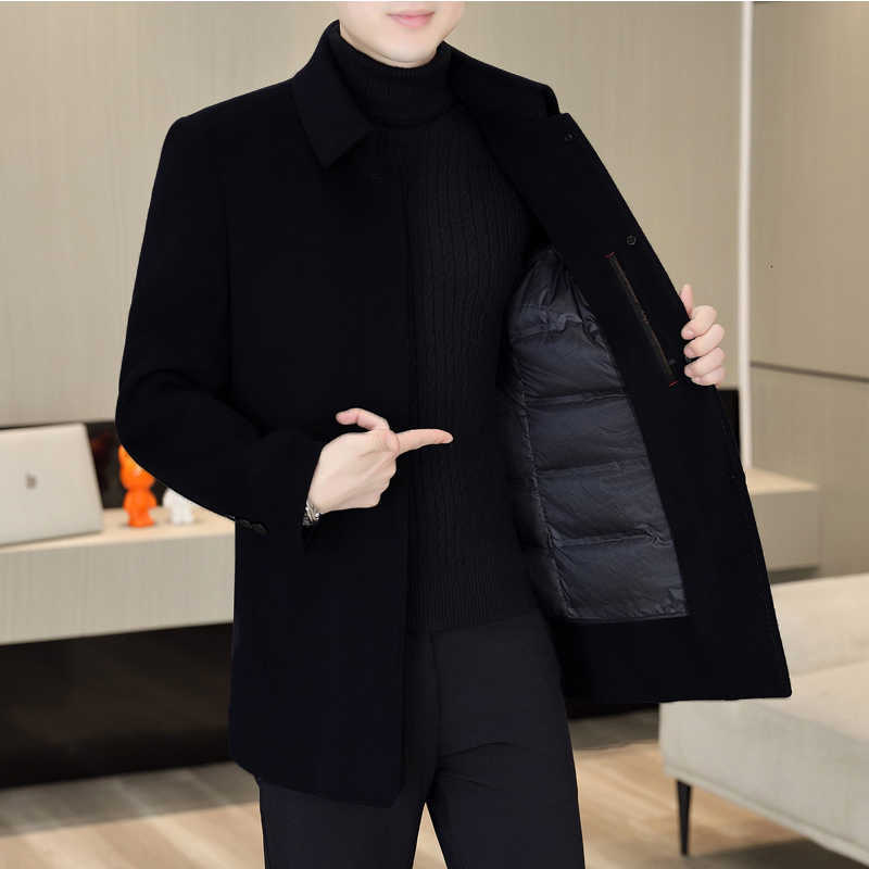 High Men's Wool Quality Blends Winter Men's Warm Woolen Coats With Detachable Duck Down Liner Casual Wool Windbreaker Jacket Thick Puffer