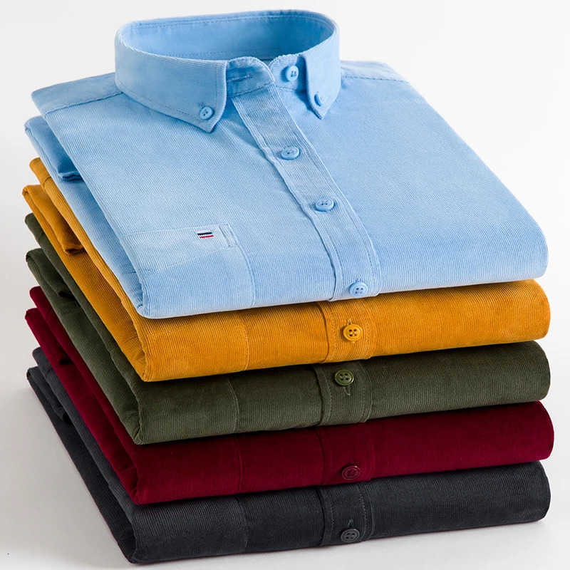 Cotton Men's 2026 Casual Shirts Corduroy Autumn Winter Long Sleeve Regular Fit Mens Casual Shirt Warm Solid Men's Shirts With Pokets H2609