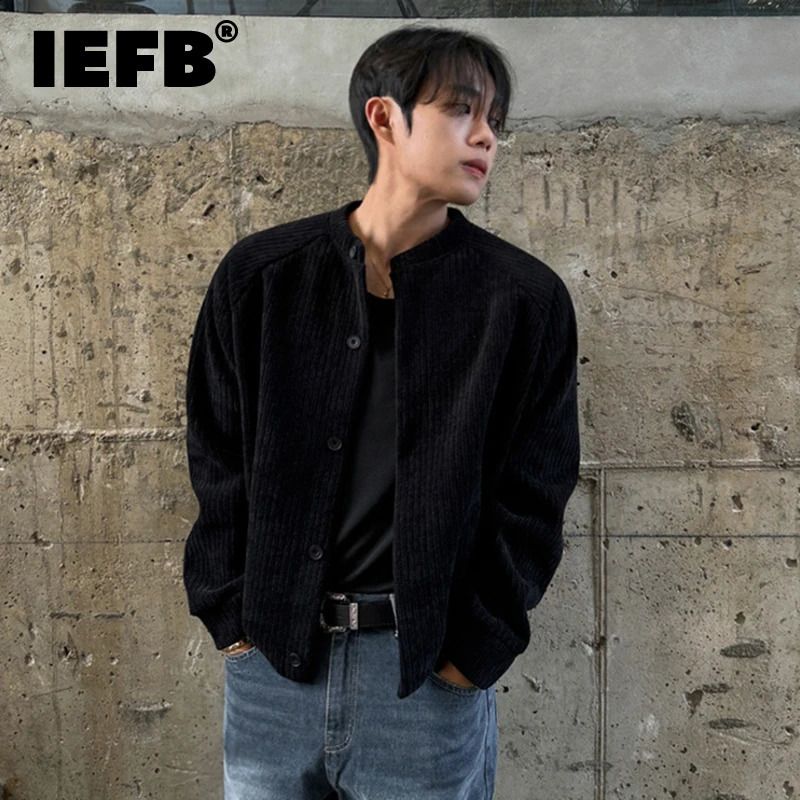 IEFB Autumn Men's Corduroy Jackets Solid Color Round Collar Casual Korean Style Clothing Single Breasted Male Coats 9X629 260920