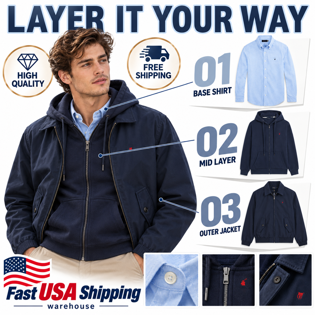 Polo Ra1phrly Mens Designer 3 Piece Tracksuit Outfit Zip Up Hoodie Casual Bomber Jacket Long Sleeve Shirt Streetwear Fashion Layered Fall Winter Clo