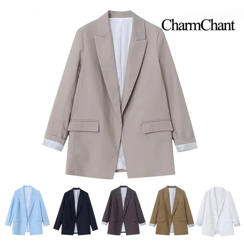 Charmchant Womens Minimalist Oversized Linen Blazer High Quality Long Sleeve Outerwear Jackets Casual Office Wear Spring 2026 260921