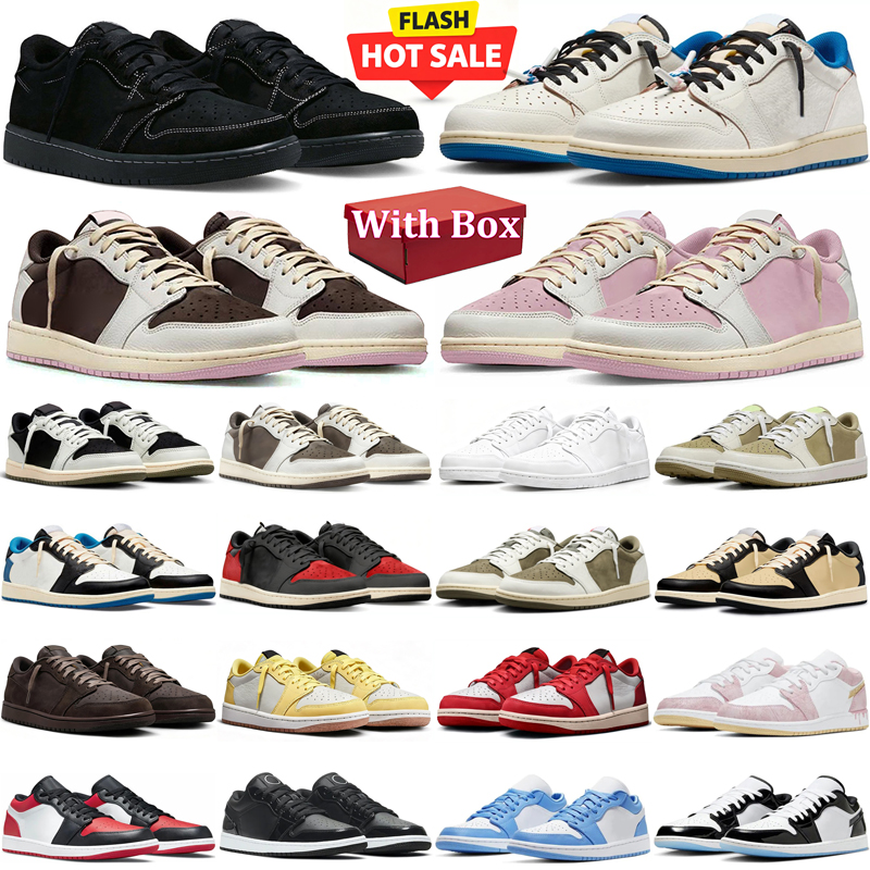 travi scott low 1 designer Basketball shoes 1s lows mens sneakers woman trainers Black Toe Neutral Olive with box jogging walking shoe with box