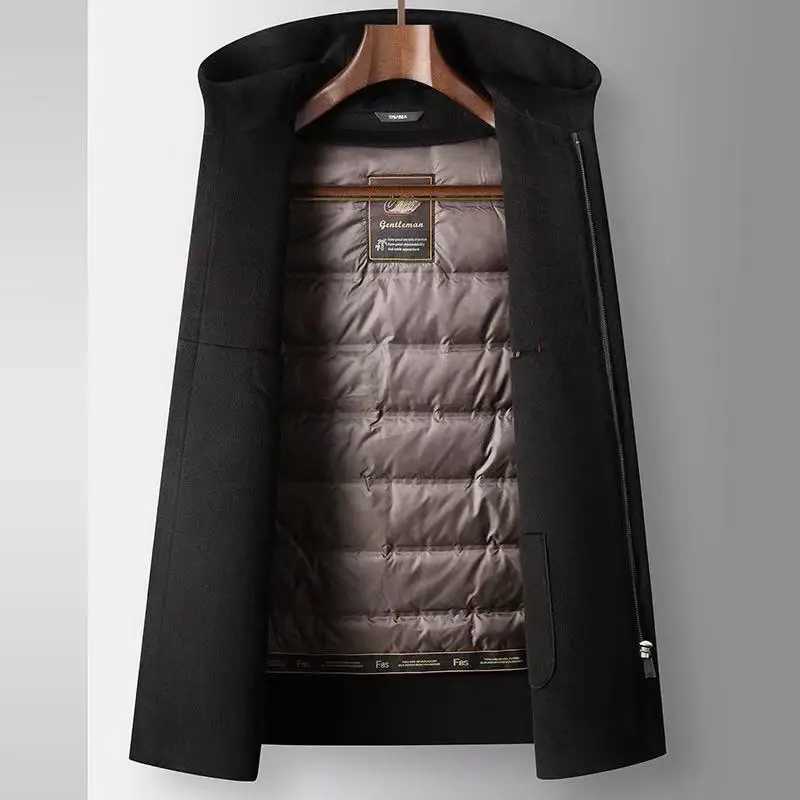 Winter Men's Wool Blends 2025 New Men's Hooded Woolen Coat Detachable Down Inner Tank Wool Content 70% Thickened Warm Medium to Long Casua