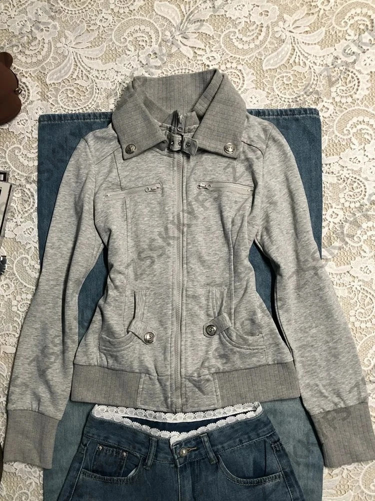 Vintage Coat Zipper Slim Y2k 2000s Womens Goth Punk Streetwear Polo Jacket Sweatshirt Basics Hoodie Autumn Winter Fashion Grunge 260918