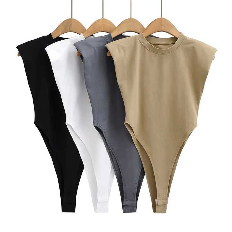 Sexy tops women 2024 Summer one-pieces bodycon bodysuit padded shoulder bodysuit black slveless body suits for women white L2609211ZWZ