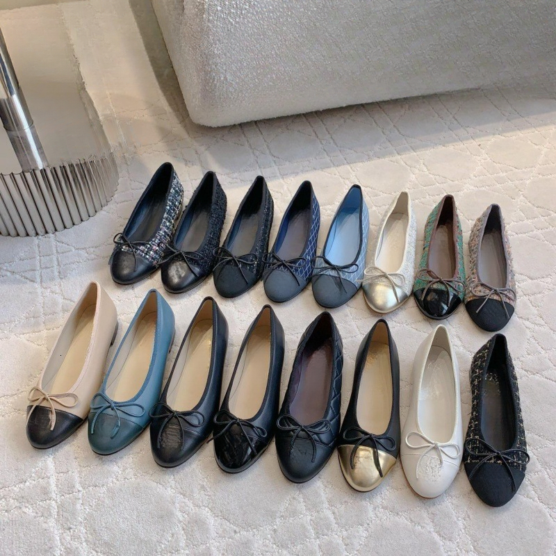 Cc Designer Shoe Channelflats Ballet Mary Jane Flats Women Leather Cap Toe Flat Shoes Two Tone Classic Slip On Casual Walking Everyday Footwear