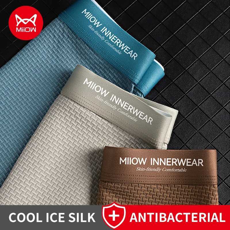 MiiOW 3Pcs Jacquard Ice Silk Men Boxer Briefs 10A Antibacterial Men's Panties Breathable Underwear Softness Man Boxer Underpants Q260921
