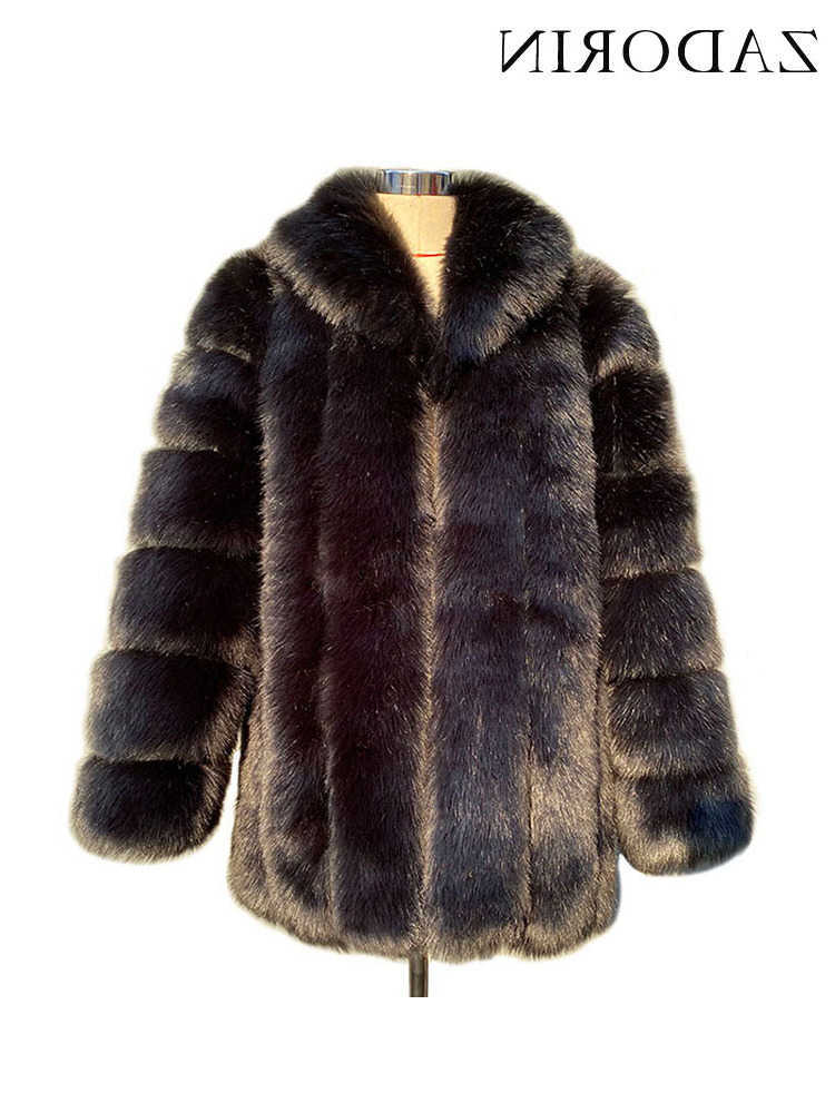 Turn Elegant Down Collar Faux Fur Coat Women Long Thick War Fluffy Faux Fur Jacket Winter Fur Coats anteau Fee D260921