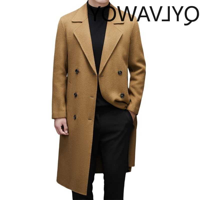 Wool Blends QYLVAWOY 100% Men's Wool Coat Mens Coats Long Coats for Men Clothing Warm Detachable Liner Autumn Winter Man Jacket D260921