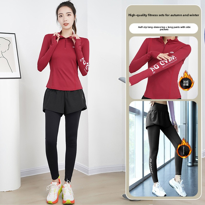 Women's Sports Suit 2026 New Model, Quick-Dry Running Clothes, High-End Fitness For Morning Runs, Autumn And Winter Yoga Wear With Fleece Linin