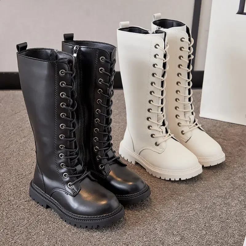 Botas largas para niñas, botas de moto de moda hasta la rodilla para niños, plataforma suave de goma para princesa, botas altas para niños, invierno