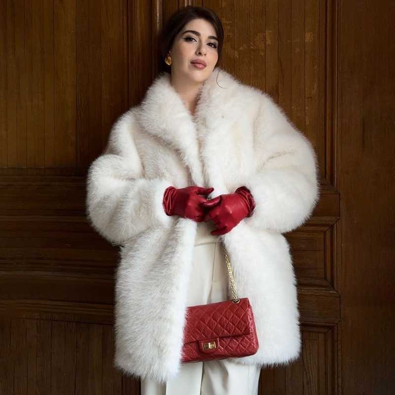 Fur White Coats Winter Thickened War Plush Patchwork Loose Faux Fur Fashion Office Chic New Casual Women's Outwear D260921