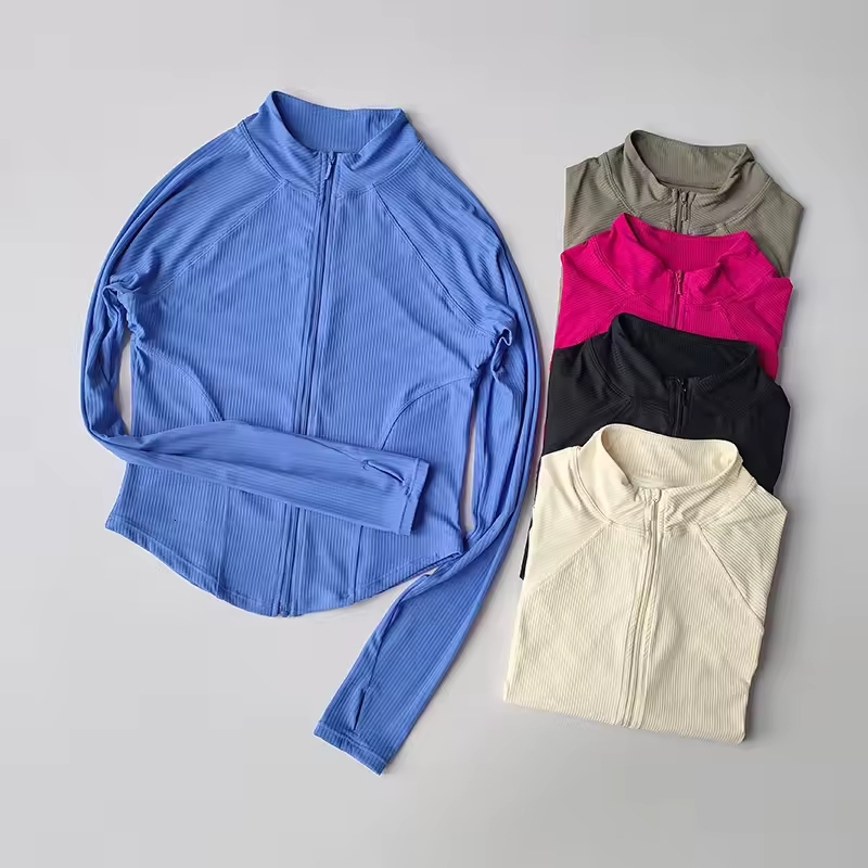 Slim Fit Sports Coat Shirts Jacket Elastic Yoga Fitness Women's Outdoor Tops Running Zipper Quick Dry Fall Clothing 26L0921
