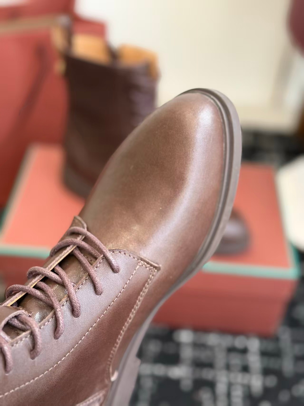 Ankle Boots Women Leather Lace Up Zipper Combat Platform Round Toe Low Heel Brown Winter Casual Designer Luxury Fashion Classic Elegant Waterproof D