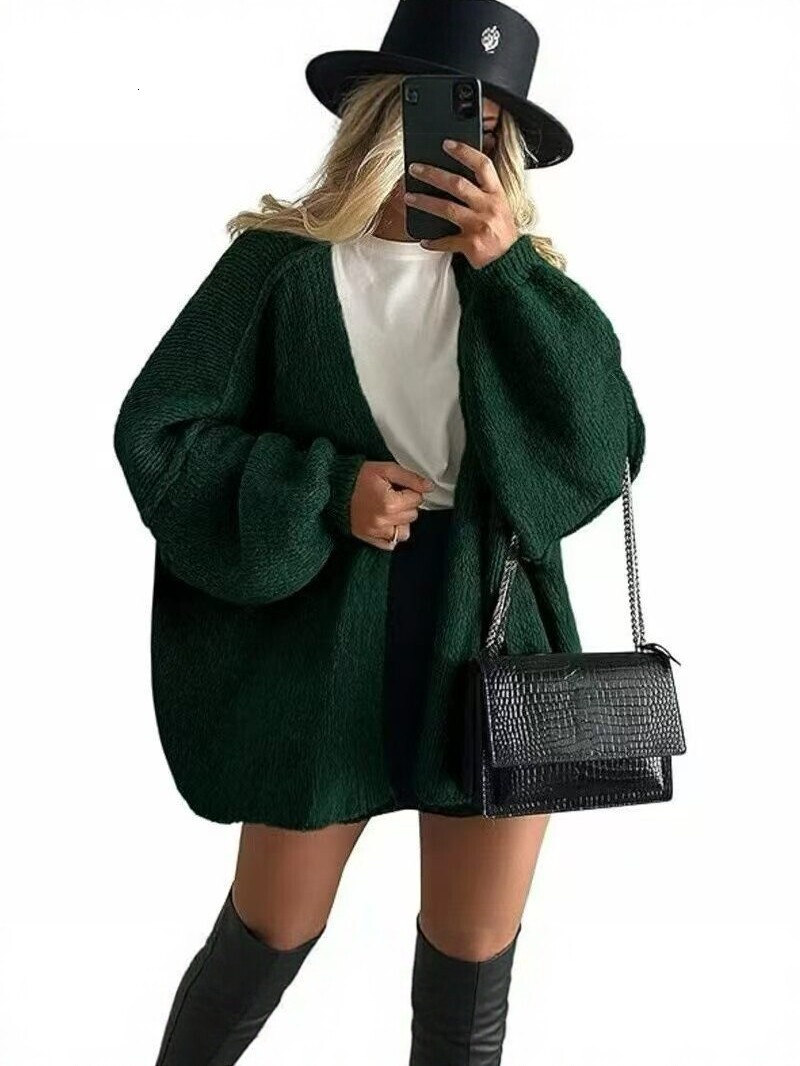 2026 Autumn/Winter New European and American Style Loose Knit Cardigan Women's Chunky Knit Sweater Women's Outerwear Lazy Style Long Sleev
