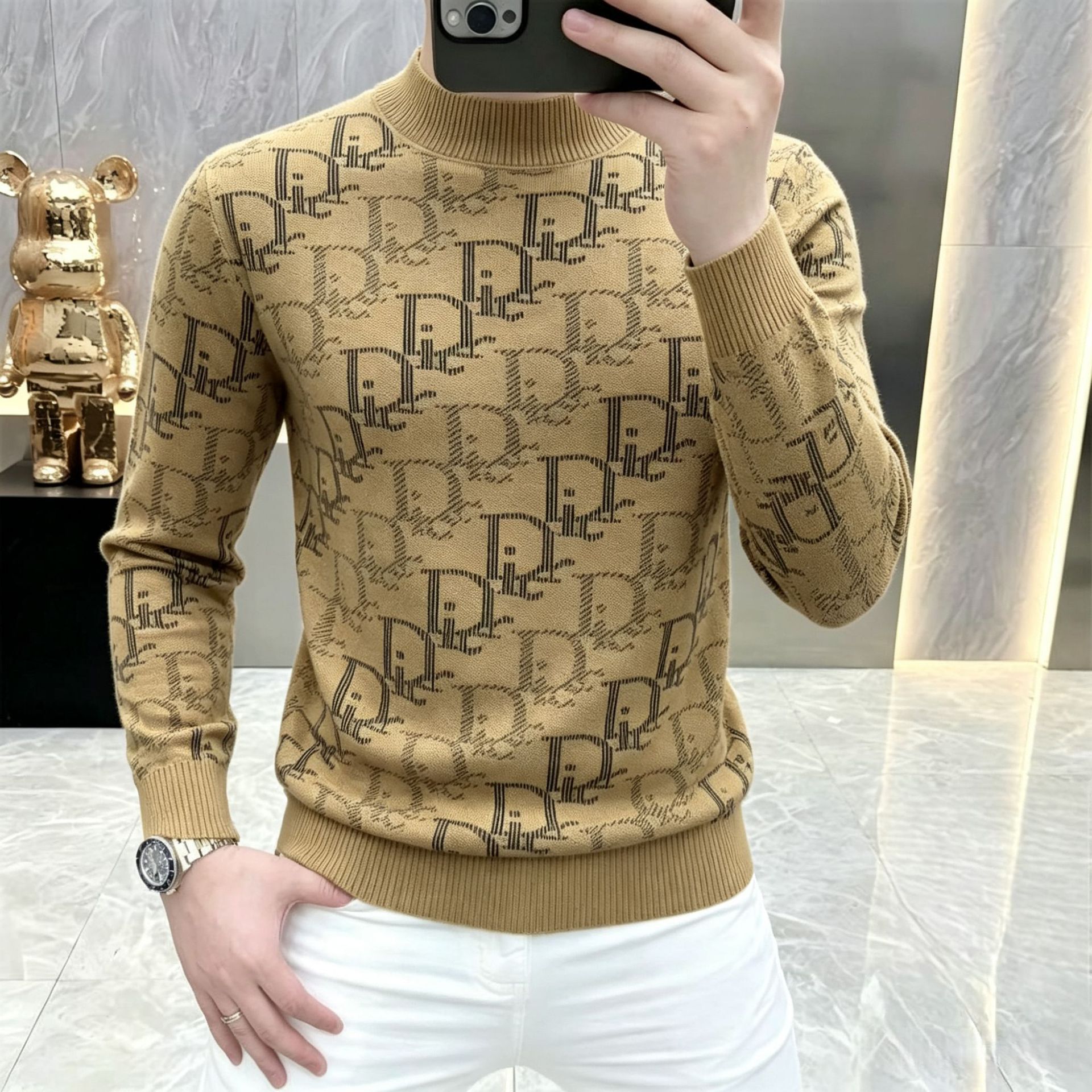 Luxurious Designer Woolen European-style Men's Knitted Cardigan For 2025 Autumn, Slim Fit, Placket Design, Trendy And Casual Style