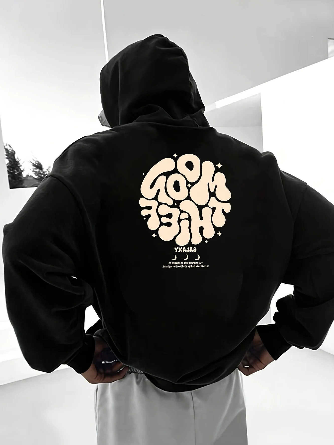 and Sweatshirts Men's Men's Hoodies women's casual creative MOON THIEF printed hooded kangaroo pocket hoodie perfect choice for autum