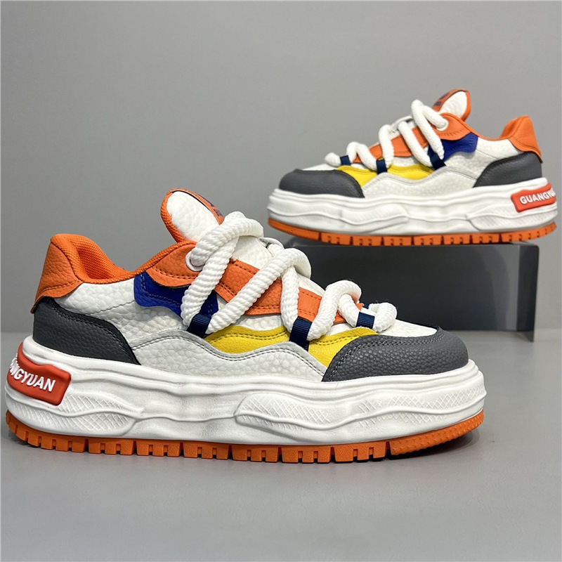 Trendy Men's Fashionable Dissolved Sneakers Casual shoes 2026 Spring New Model Leather Patchwork Comfortable Thick-Soled Versatile Casual Shoes