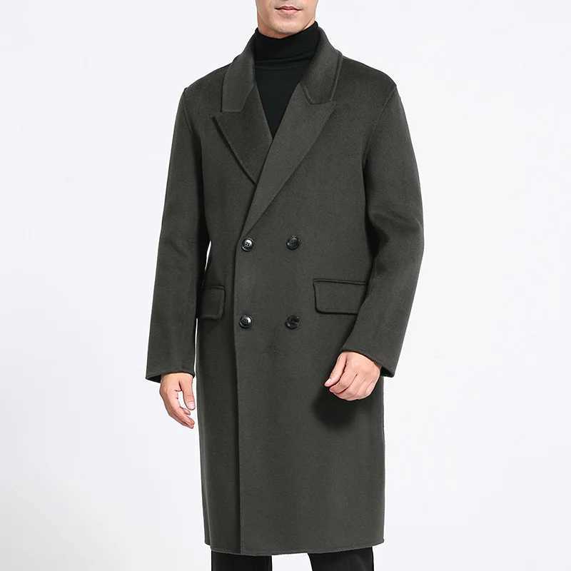 Winter Men's Wool Blends Autumn New 100% Wool Double-sided Wool Coat Men's Korean Suit Collar Wide Fluffy Woolen Coat Simple and Luxurious