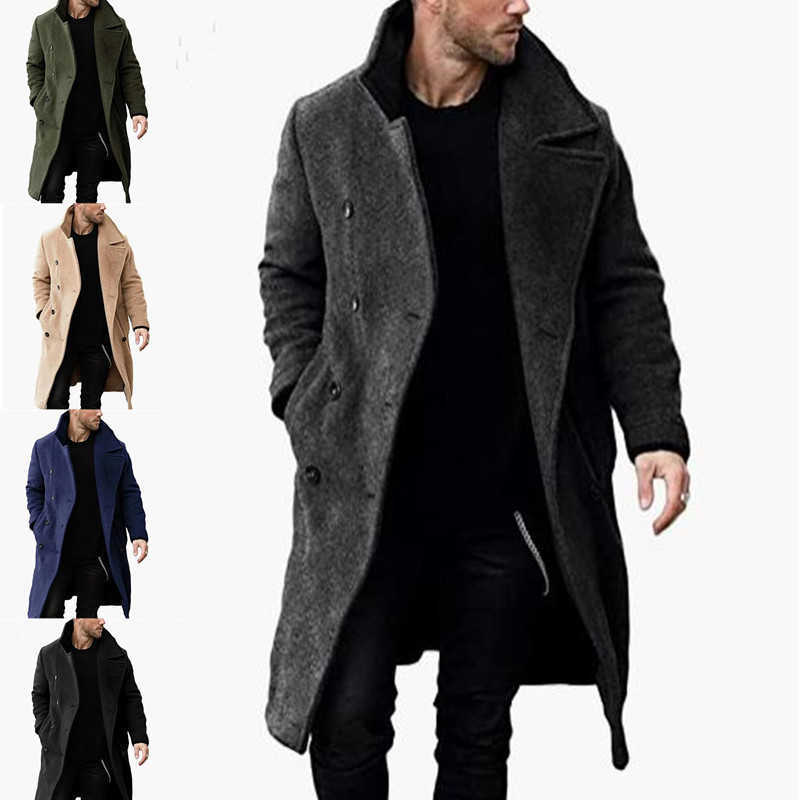 Wool Blends Winter New Men's Men's Woolen Coat Thick Coat Medium Long Casual Woolen Windbreaker Men Jacket Men's Clothes Men Jackets