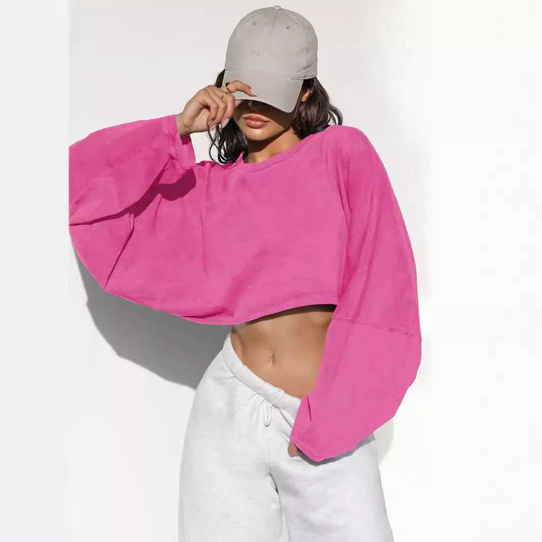 Women's T-Shirt AW Fashion Fall Winter New Women's Hoodies Crew Neck Cropped Sports Base Layer T-Shirt Knitwear Long Sleeve Top Q260921