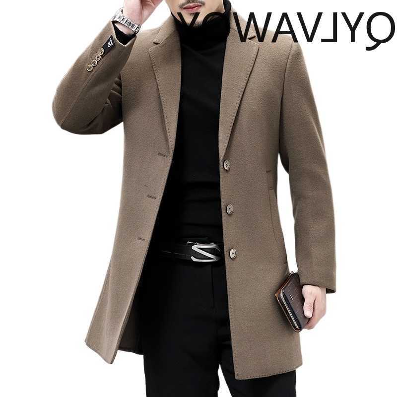 Wool Blends QYLVAWOY 67% Men's Wool Men's Autumn Winter New Slim-Fit Mid-Length Double-Sided Woolen Coat Wool Trench Coat Outerwear D26092