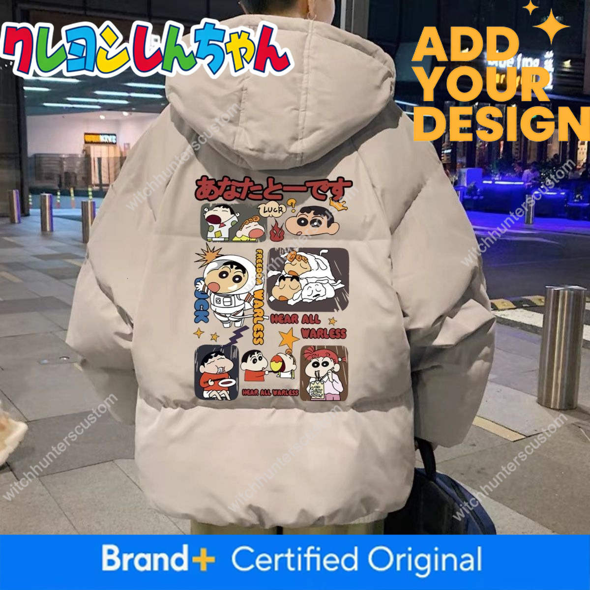 Crayon Shin-Chan Hooded Puffer Jacket Loose Thick Warm Down Cotton Parka Cute Shiro Graphic Unisex Harajuku Streetwear Outerwear f0