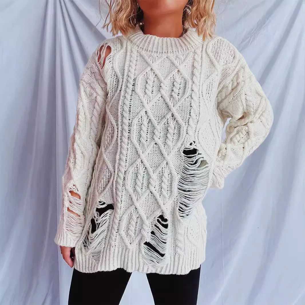Jersey Mujer Fall Winter Fashion New Fall Winter Fashion New O Neck Solid A Hole Knitted Sweater Korean Style Loose Jumper S260921DBVR