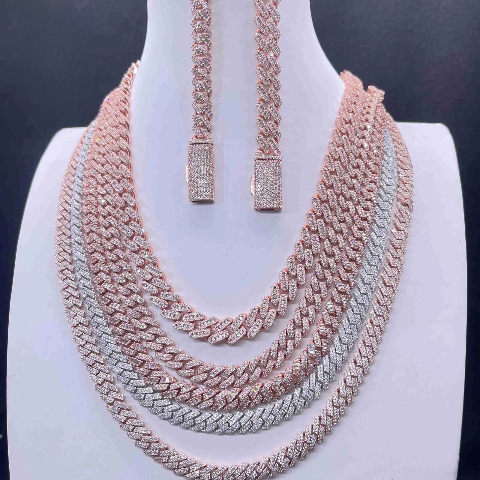 8 10mm Iced Out Miami Cuban Link Chains Rose Gold Pass Diamond Tester Hip Hop Rapper 925 Sterling Silver Vvs Real Moissanite