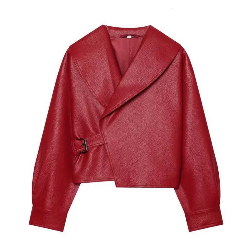 Leather Women's Women's Jackets HipSeam Jacket with Buckle New 2026 Autumn Long Sleeve Solid Color Women Coats Chic Female Outerwear C2609
