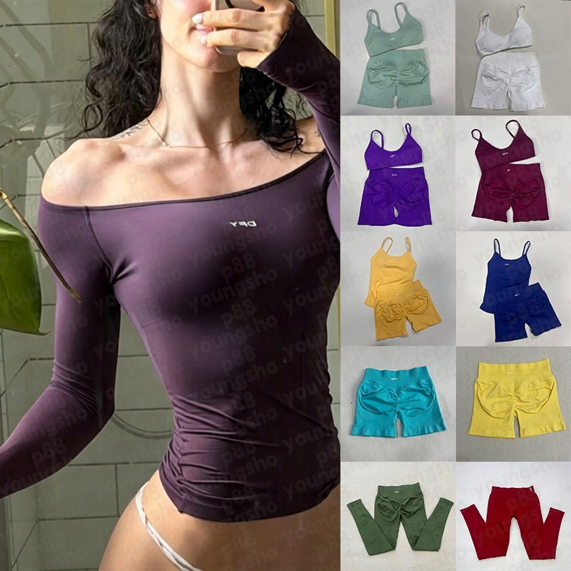 Hot designer dfynelies sports bra leggings 2 piece set yogas dyfne gym set high waisted dfynelies flares jogger soff shoulder top dyfyne one piece w