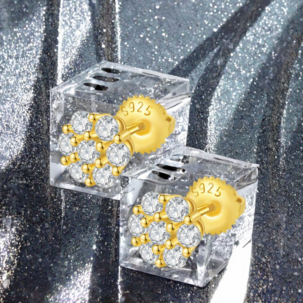 Wholesale Tishya Diamond Women's Romantic 925 Sterling Silver Brilliant Cut Moissanite Gold-Plated Flower-Shaped Stud Earrings