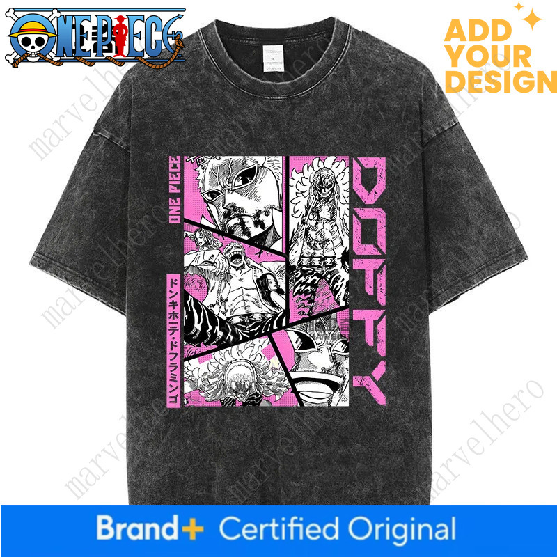 One Piece Doflamingo Washed T-shirt Anime Japanese Style New Harajuku Loose Retro Distressed National Trend Men's