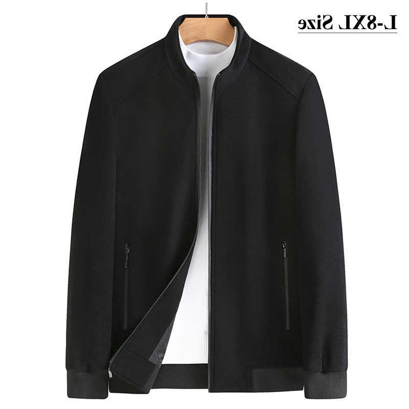 Wool Blends Autumn Winter Men's Men's Wool Coat 8XL 7XL 6XL Oversize Classic Stand Collar Solid Color Casual Bomber Jacket Plus Size Brand