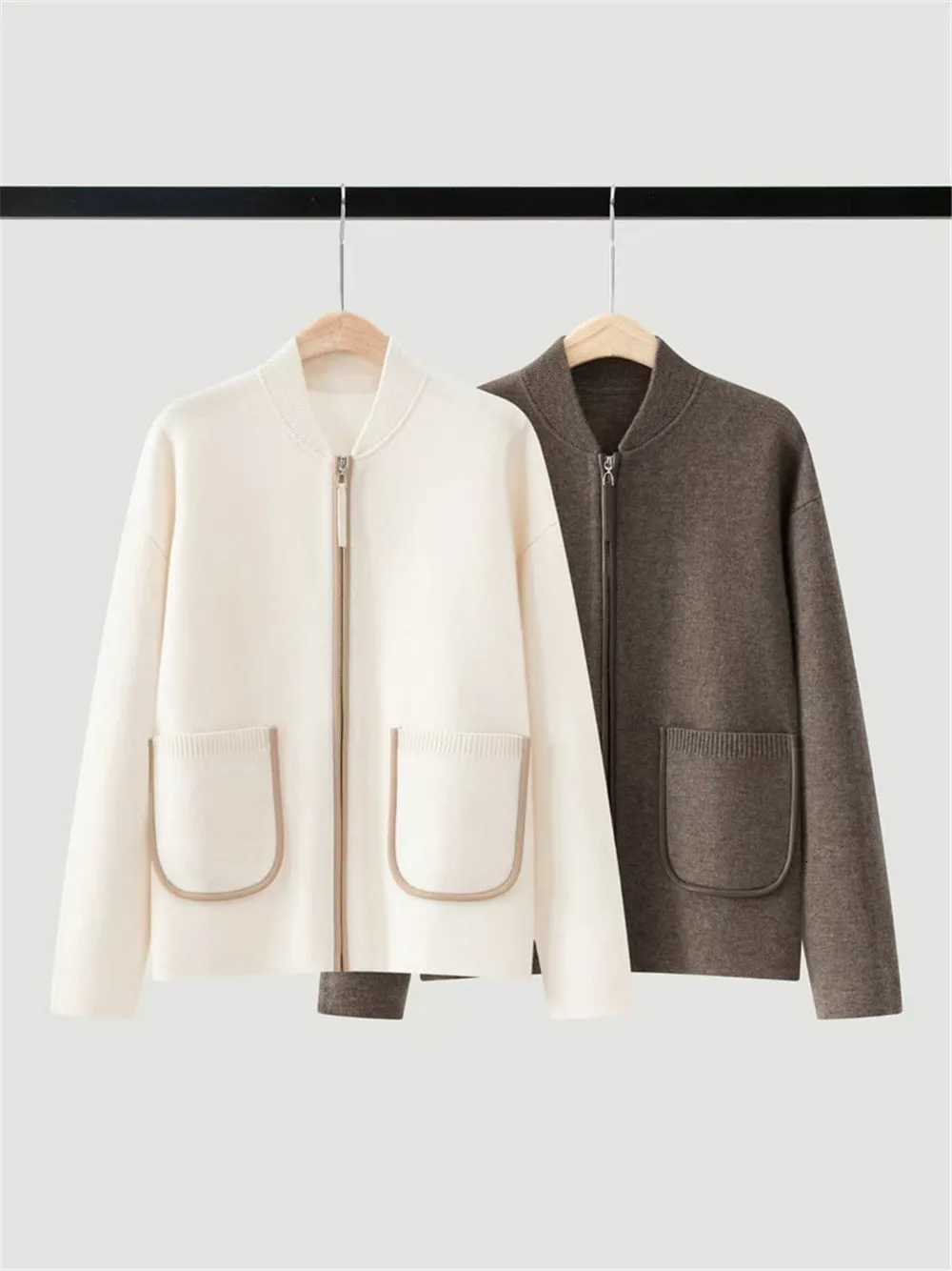 Jackets 26 Autumn And Women's Winter New High-Quality V-neck Wool Blend Zipper Knitted Casual Cardigan Women's Jacket C260921