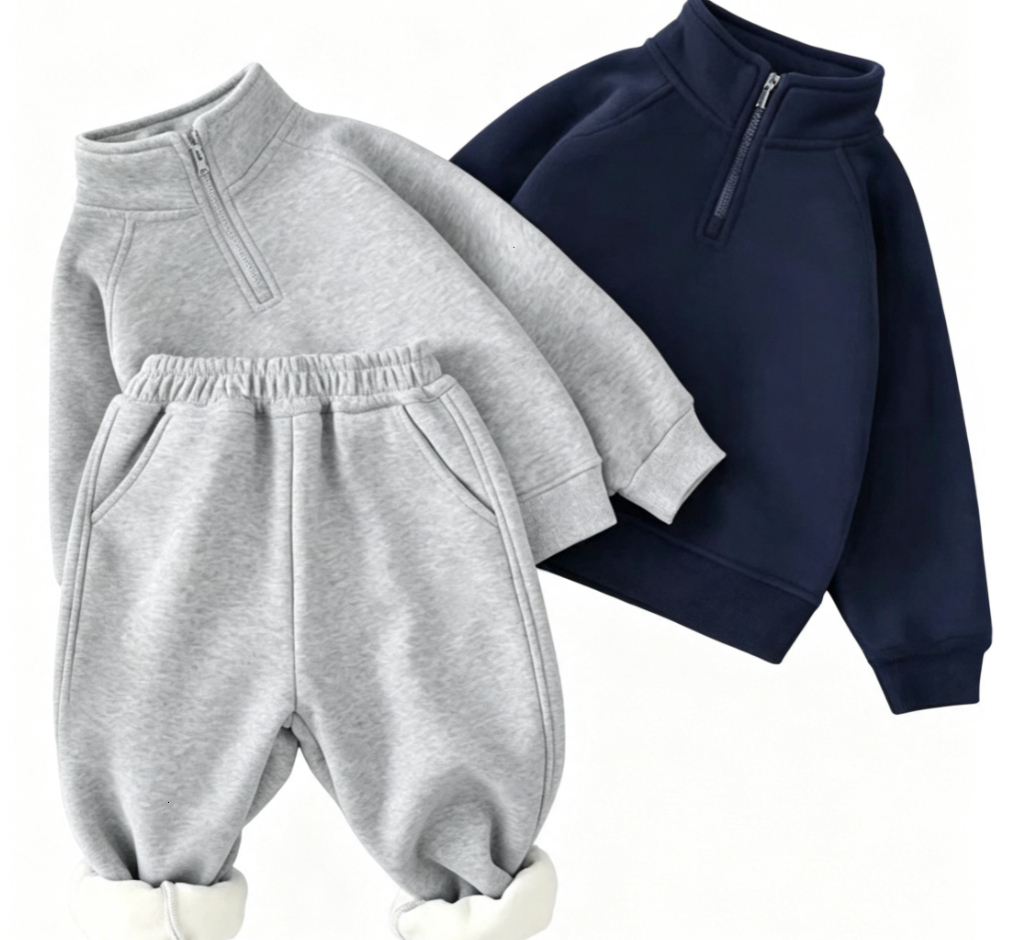 Conjunto de sudadera con capucha de invierno para niños con forro polar suave y cómodo Sudadera de 2 piezas de manga larga deportiva cálida y gruesa